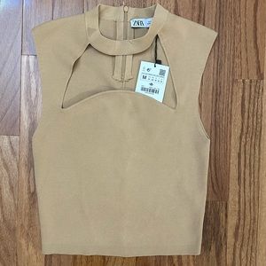 Zara ~ Knit Choker Top – Tan (New/Never Worn)
